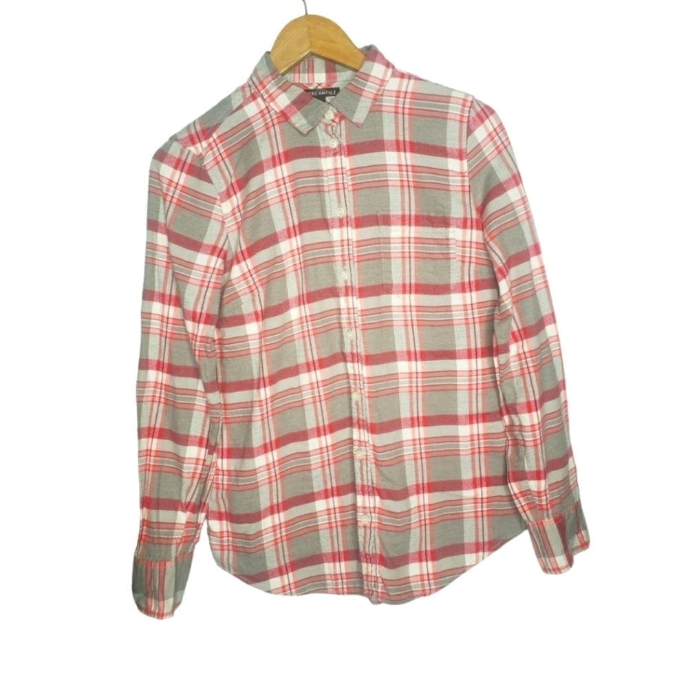 J.Crew Mercantile red and gray plaid flannel long sleeve button down size small